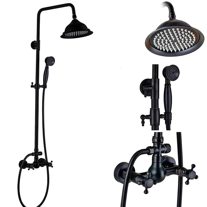 DecorBites™ Black Bronze Rainfall Shower Faucet Set with 8" Head for Wall Mount