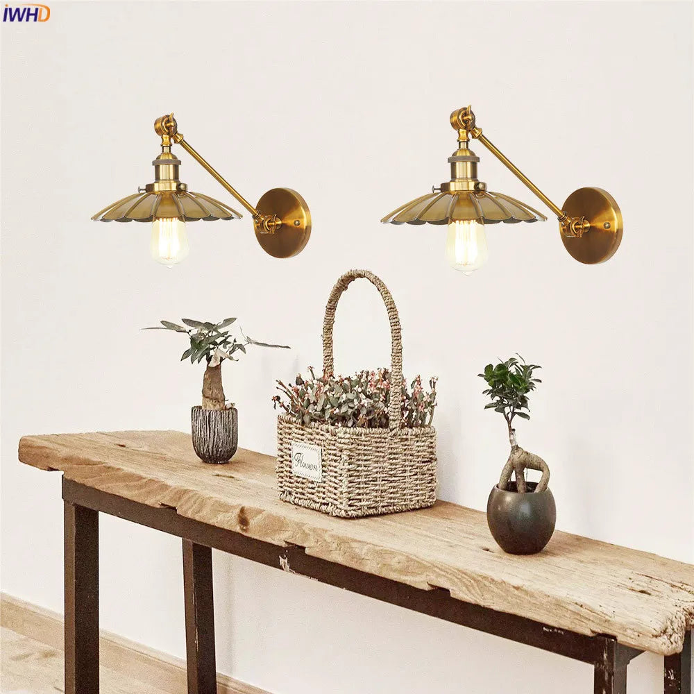 DecorBites™ Gold Long Arm LED Wall Light Bedroom Stair Loft Industrial Vintage Wall Lamp