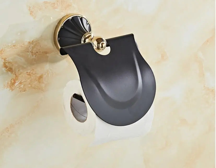 Gold Black Bathroom Accessory Set With Towel Bar