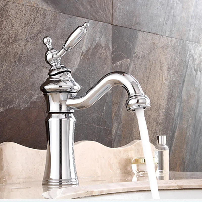 Wash-basin Faucet Black/Silver Brass Fashion Bathroom Large Bend Mouth Type Single Handle Faucet Sink Cold Hot Water Mixer Taps