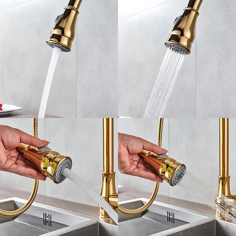 DecorBites™ Gold Brass Kitchen Faucet Rotatable Mixer Tap Single Handle Hot&Cold Water