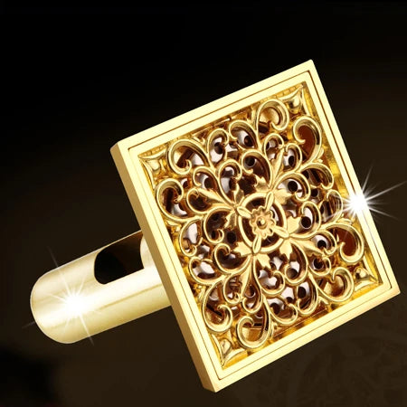 Gold Square Shower Drain Stainless Steel Gravity Flush