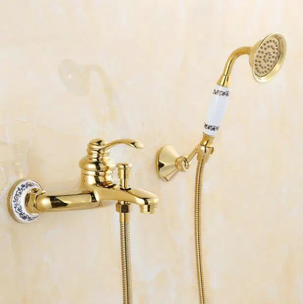Gold Brass Rain Shower Set Single Handle