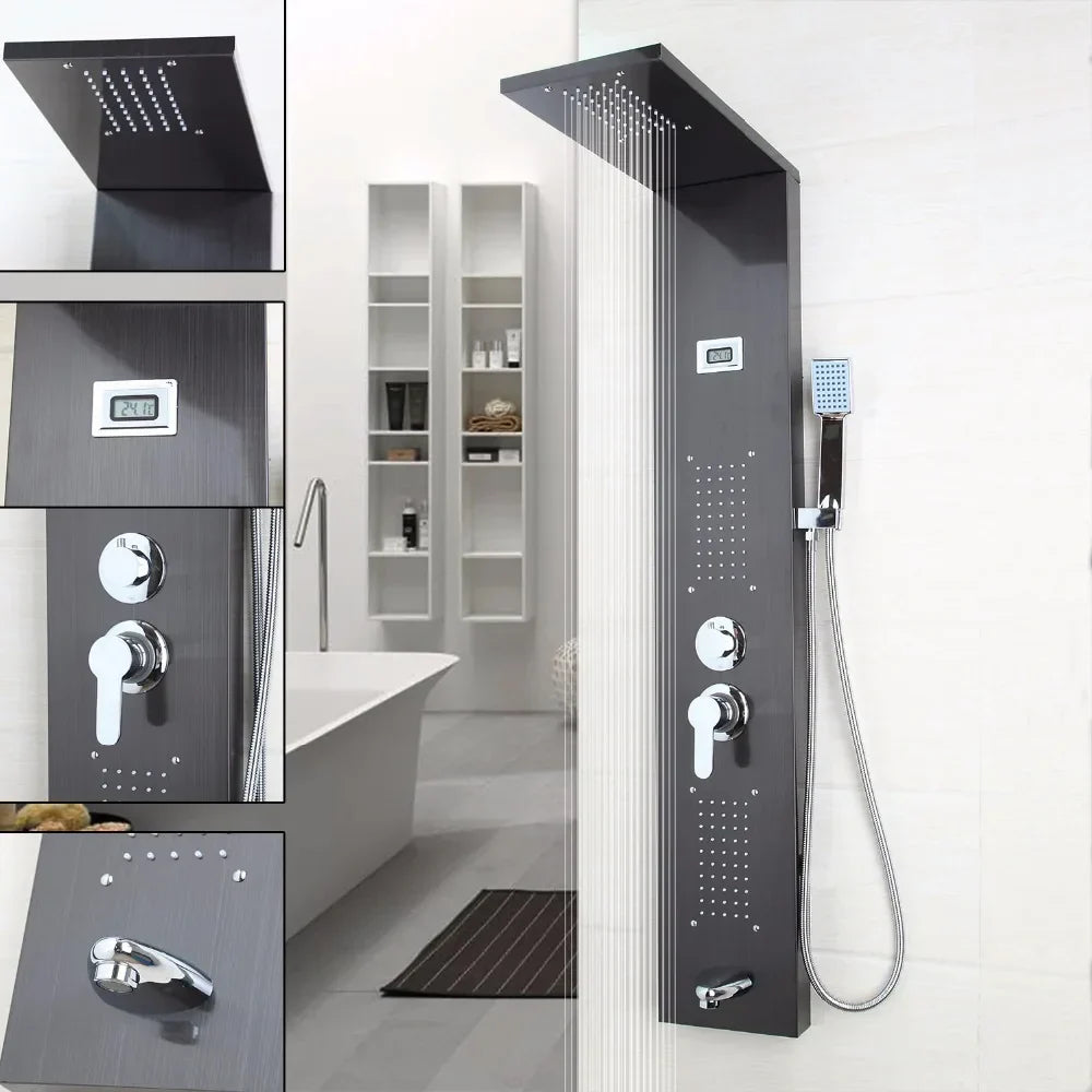 DecorBites™ Dark Nickel Shower Panel with Hand shower, Tub Spout, and Massage System