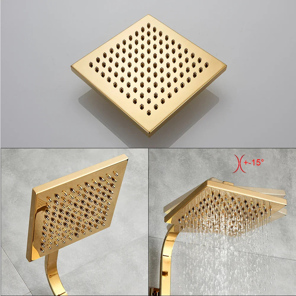 Gold Rainfall Shower Set 8-Inch Wall-Mounted Head