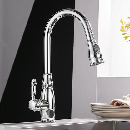 DecorBites™ Gold Kitchen Sink Mixer Faucet with Pull Out Spray Head Rotation - WF-4118