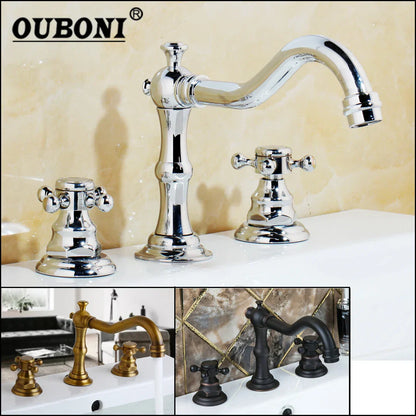 DecorBites™ Dual Handle Basin Faucet in Chrome Solid Brass with Antique Black Finish