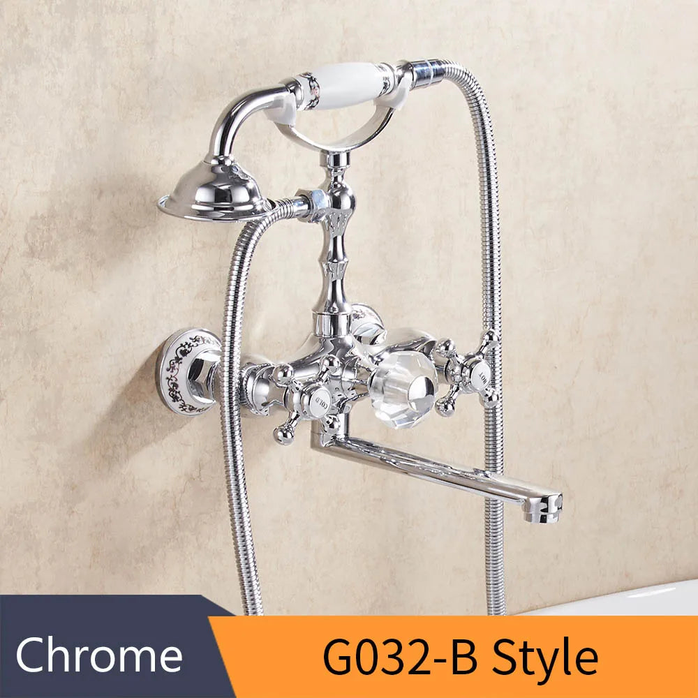 DecorBites™ Gold Brass Wall Mounted Bathtub Faucet with Hand Held Shower Kit