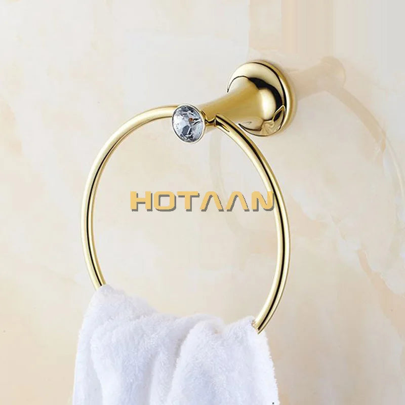 Gold Crystal Towel Ring Stainless Steel Bathroom