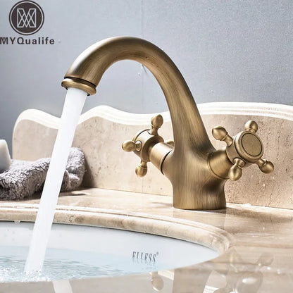 DecorBites™ Dual Handle Brass Basin Faucet for Bathroom Vanity Sink