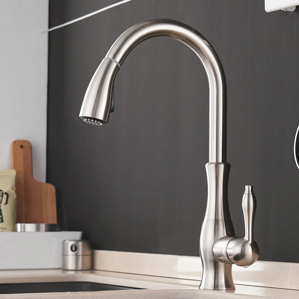 Black Gold Brass Kitchen Faucet Pull-Out Spray