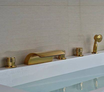 DecorBites™ Golden Widespread Brass Bathtub Faucet with Handheld Shower