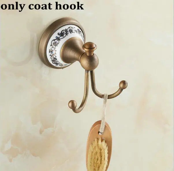 DecorBites™ Bathroom Accessories Set: Towel Rack, Bar, Holder, Hook - Antique Brass/Ceramic/Copper