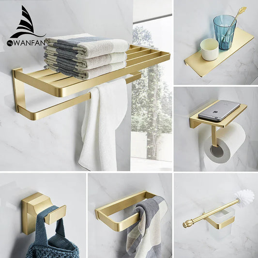 DecorBites™ Gold Bath Hardware Set: Towel Ring, Toilet Brush Holder - WF-552200