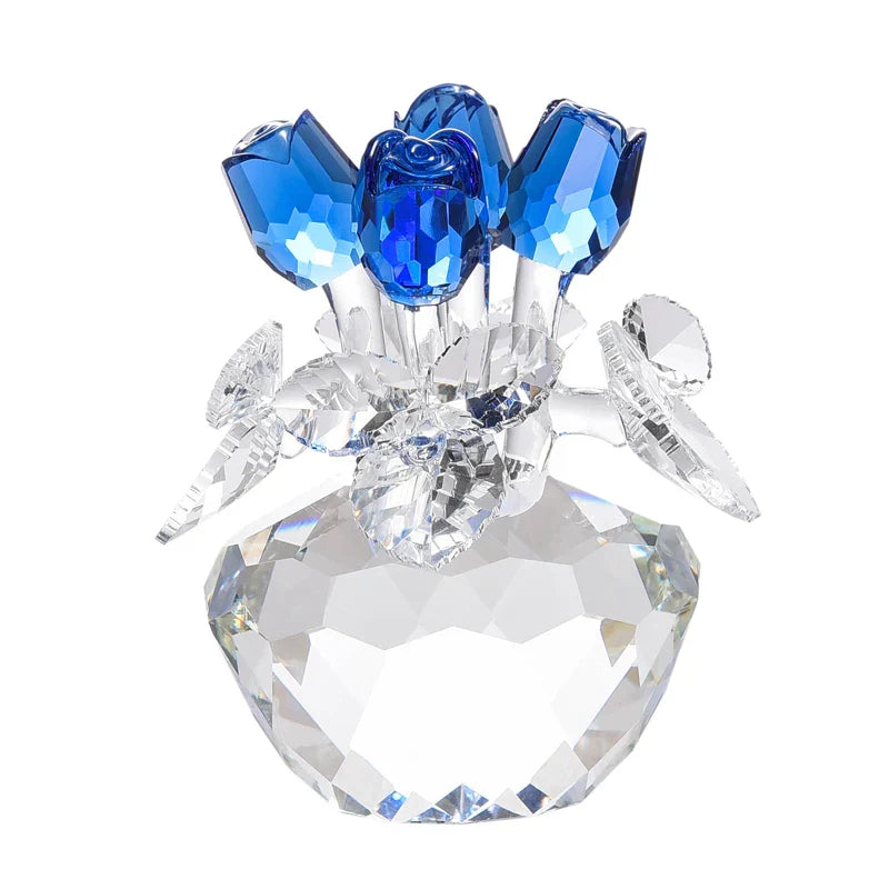 DecorBites™ Crystal Rose Flower Dreams Glass Paperweight Bouquet Sculpture