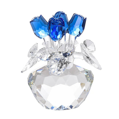 DecorBites™ Crystal Rose Flower Dreams Glass Paperweight Bouquet Sculpture