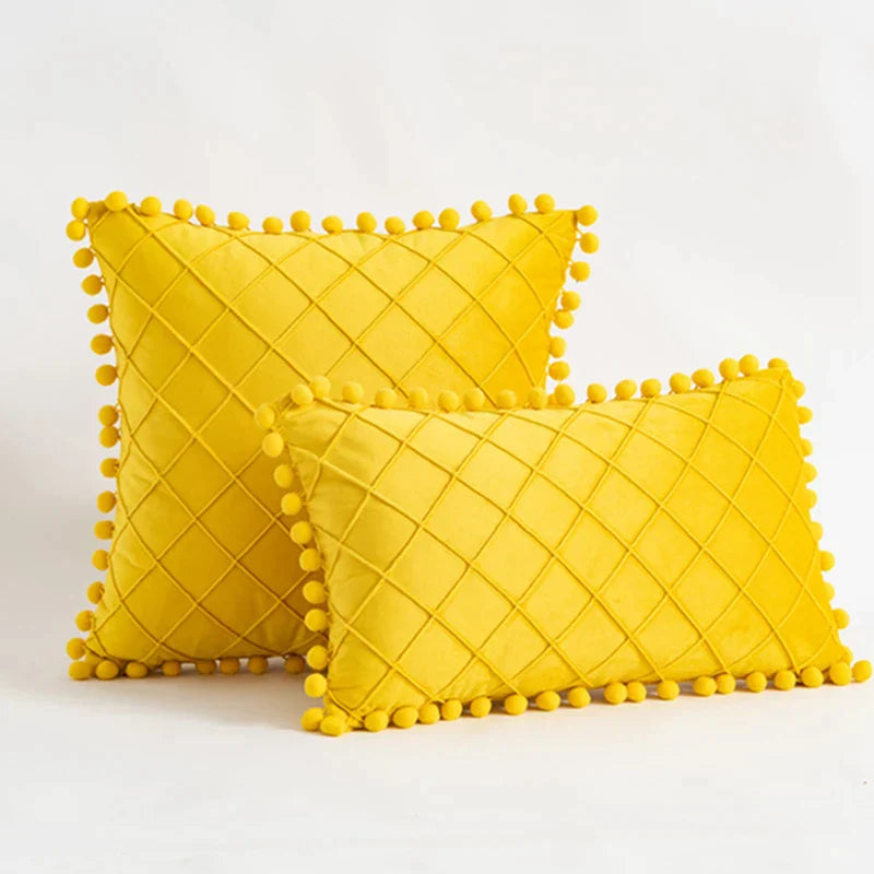 DecorBites™ Corduroy Striped Pompom Pillowcase for Bedroom Sofa Living Room