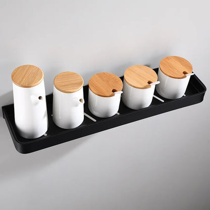 DecorBites™ Black Aluminum Bathroom Corner Shelf Wall Mounted Storage Holder