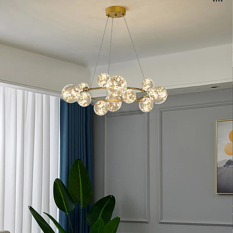 Gold Glass 12-Bubble Chandelier Chrome Finish