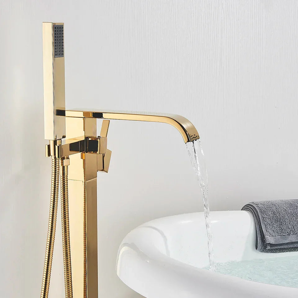 Gold Waterfall Bathtub Faucet Floor-Standing
