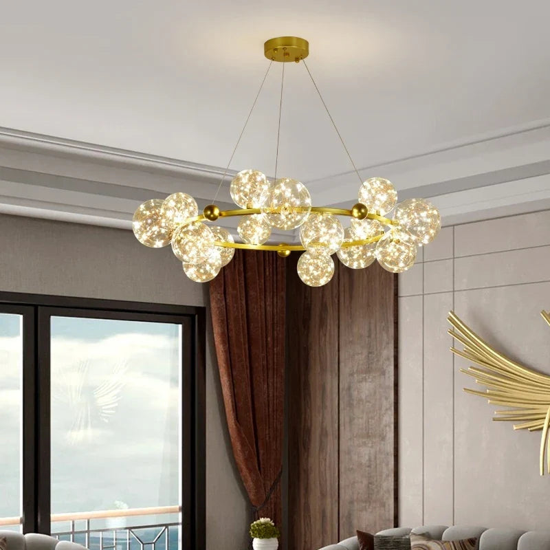 Gold Glass 12-Bubble Chandelier Chrome Finish