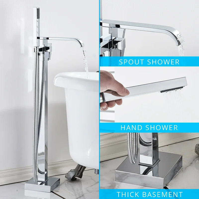 Gold Waterfall Bathtub Faucet Floor-Standing