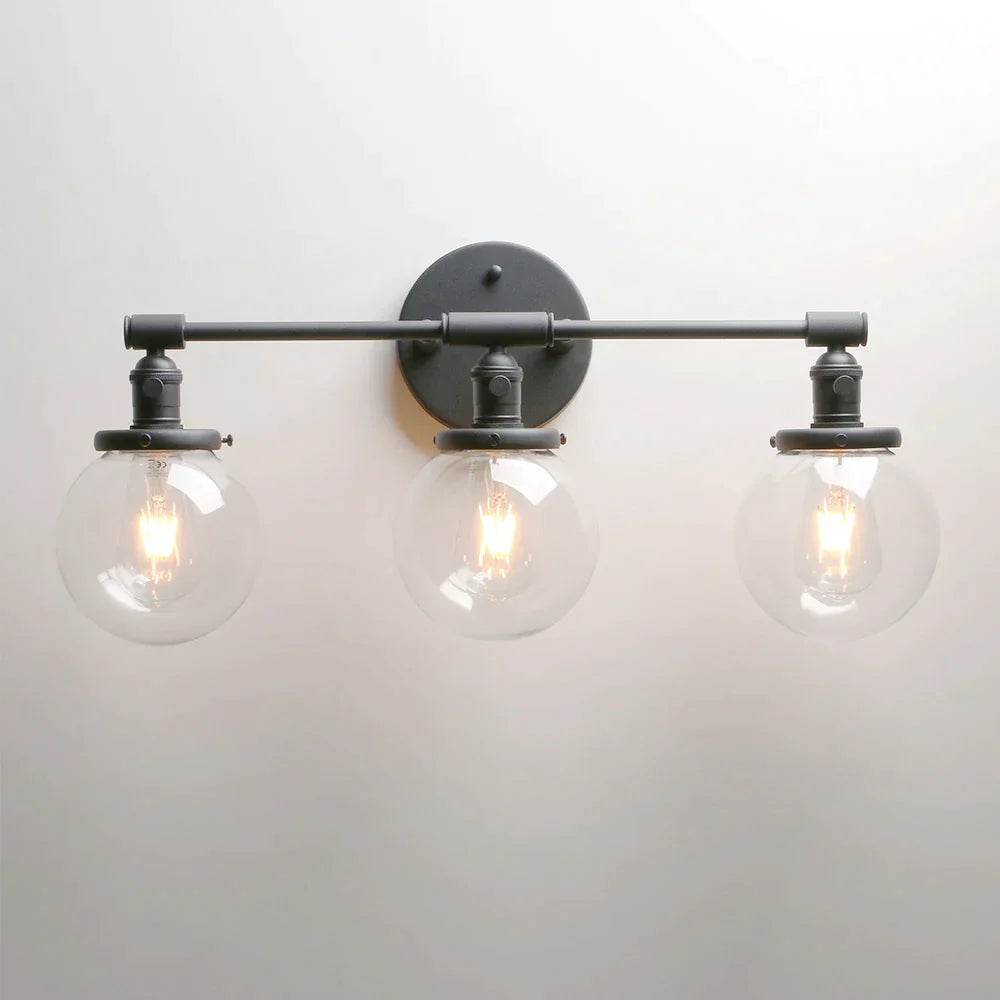 DecorBites™ Black 3-Light Wall Sconce Bathroom Vanity Fixture with Round Glass Canopy
