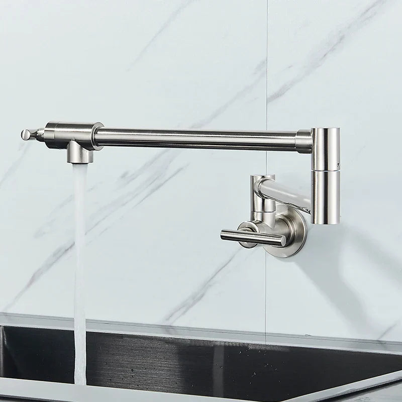 DecorBites™ Double Joint Spout Brass Kitchen Faucet, Single Hole Two Handle Swing Arm