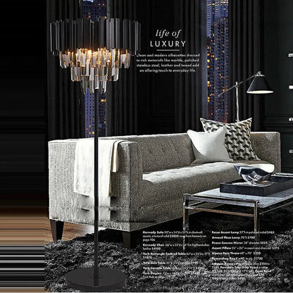 DecorBites™ Crystal Marble LED Floor Lamp - Art Deco Golden Black Stainless Steel