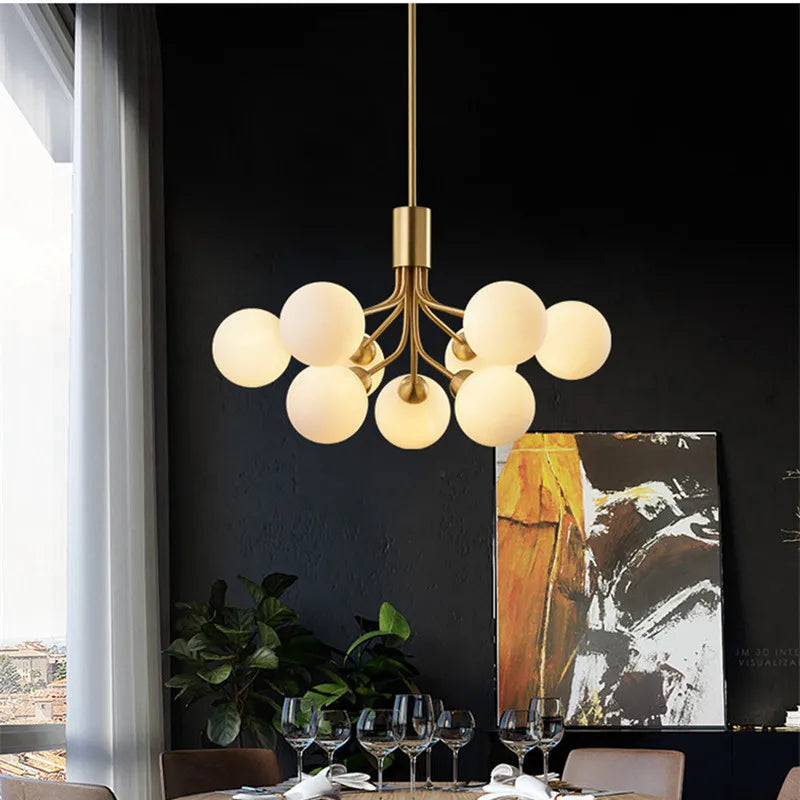 Gold Glass LED Dining Chandelier 18-Head Design