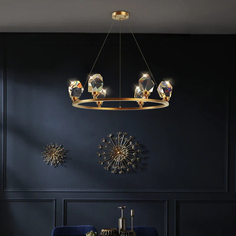 DecorBites™ Crystal Copper Round Chandelier: Elegant LED Suspension Lamp for Dinning Room