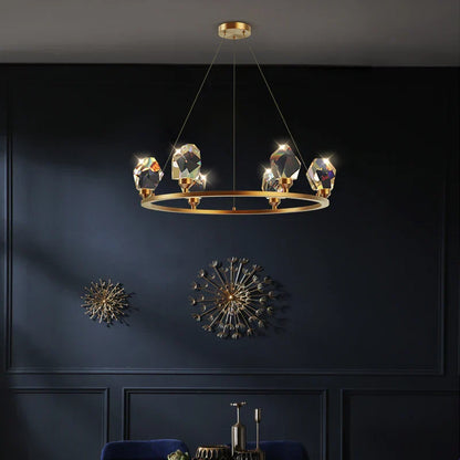 DecorBites™ Crystal Copper Round Chandelier: Elegant LED Suspension Lamp for Dinning Room