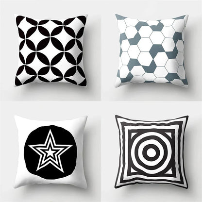 DecorBites™ Geometric Star Print Pillow Cover for Home Decor - Black & White Square Texture
