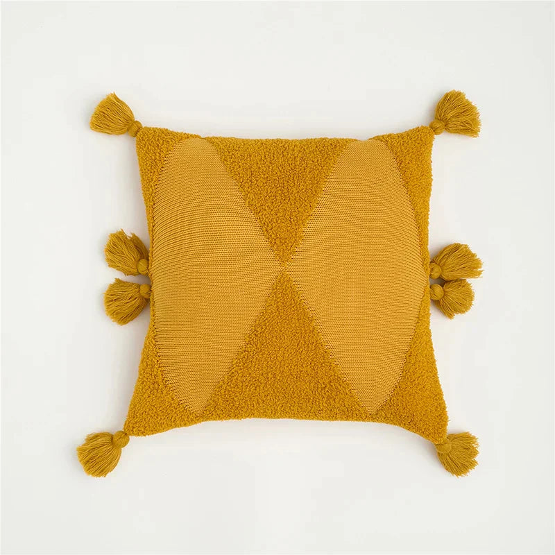 Tassel Knit Cushion Cover Mustard 45x45cm