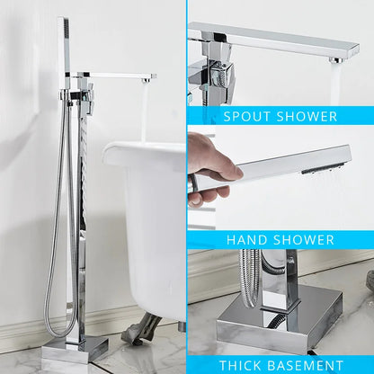 DecorBites™ Gold Bathtub Faucet Set Hot Cold Water Shower Mixer Tap Waterfall Floor Stand