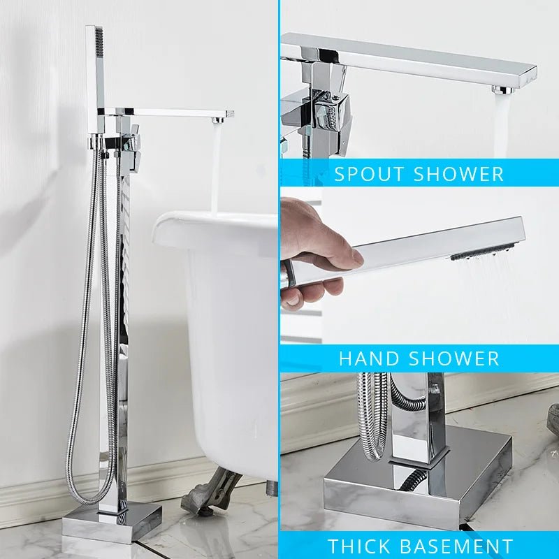 Gold Waterfall Bathtub Faucet Floor-Standing