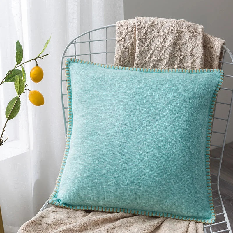 DecorBites™ Linen Fringe Cushion Cover: Blue Grey Yellow Red Green for Sofa Bed
