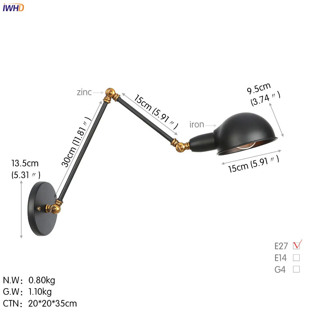 DecorBites™ Loft Antique Edison 3-Head Black Wall Sconce Swing Arm Light