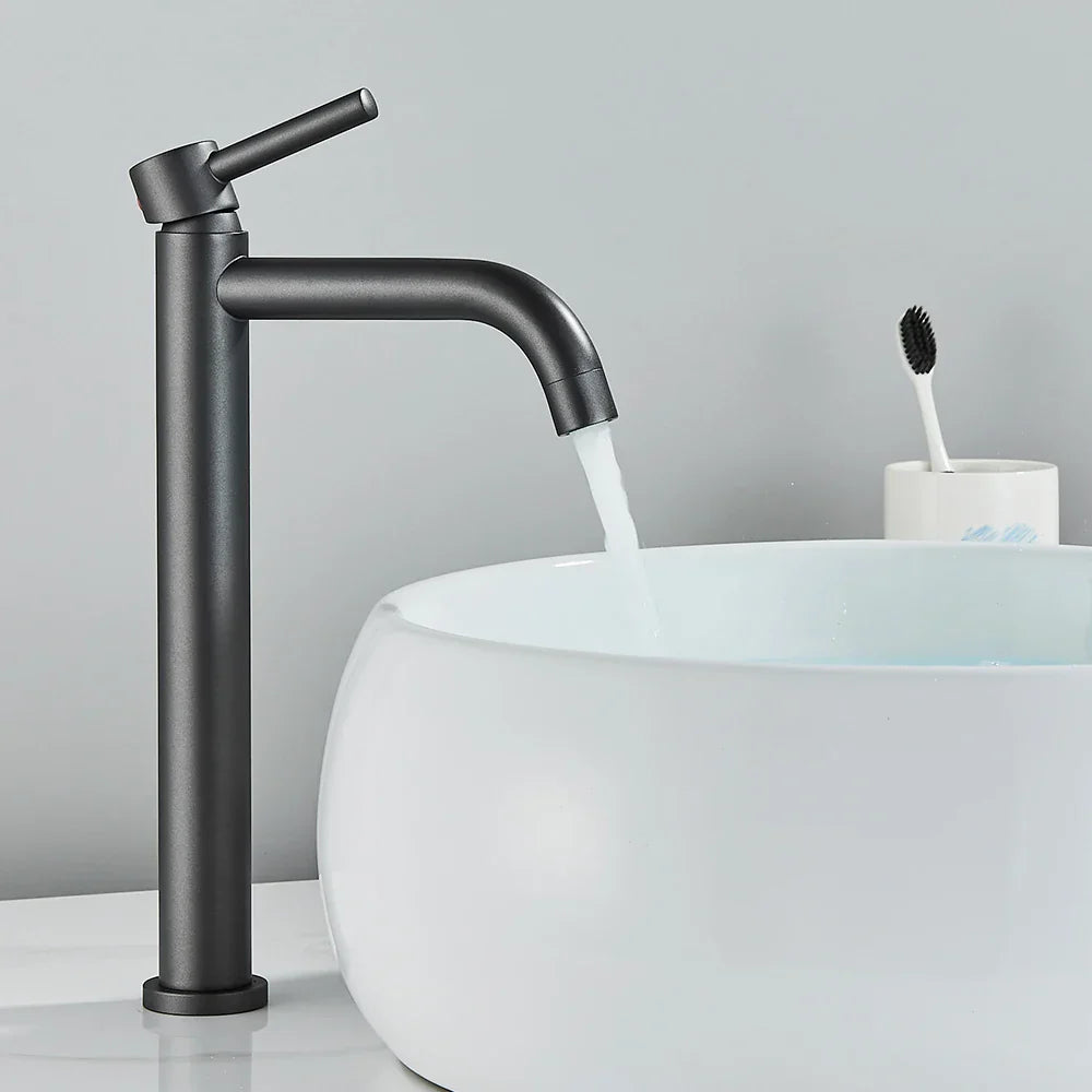 DecorBites™ Black Deck Mounted Basin Mixer Tap | Hot Cold Water Faucet for Bathroom Basin