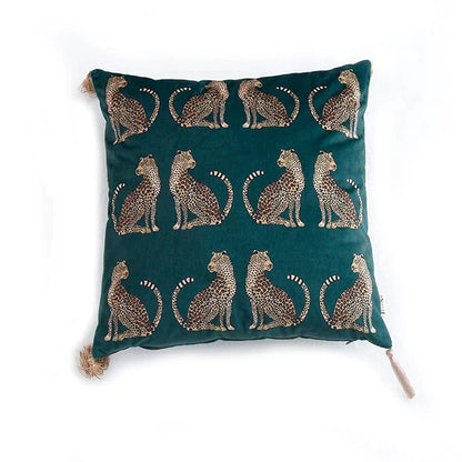 DecorBites™ Leopard Cheetah Print Fringed Cushion Cover in Dark Green, Burgundy, Black