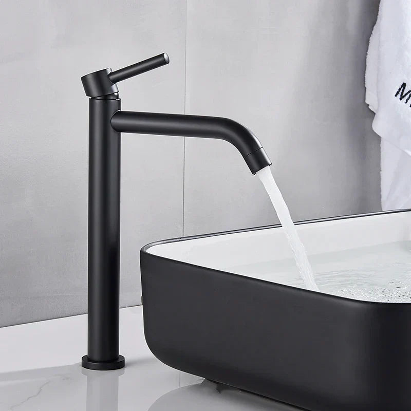 DecorBites™ Black Deck Mounted Basin Mixer Tap | Hot Cold Water Faucet for Bathroom Basin