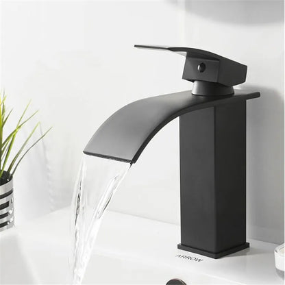 DecorBites™ Gold Waterfall Basin Faucet: Brass Bathroom Mixer Tap, Hot Cold Sink Faucet