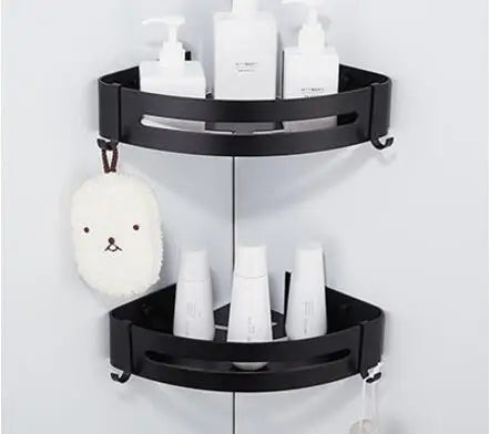 DecorBites™ Black Aluminum Bathroom Corner Shelf Wall Mounted