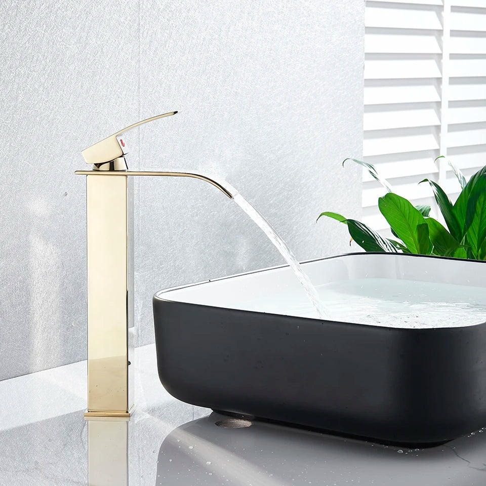 Gold Brass Basin Faucet Sleek Multi-Finish Style