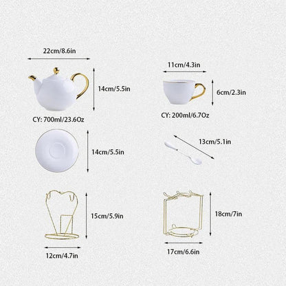 DecorBites™ Elegant Bone China Tea Set | Porcelain Teacup & Teapot Set White Gold