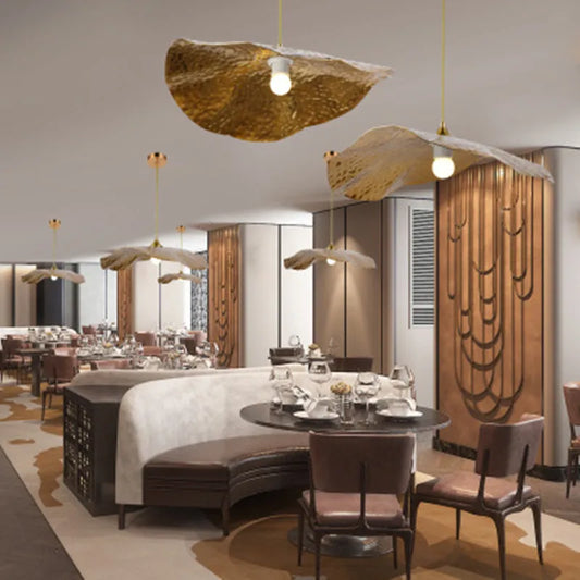 DecorBites™ Golden Iron Lotus Leaf Chandelier for Coffee Shop Restaurant Bedroom