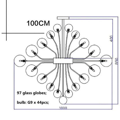 DecorBites™ Glass Globe LED Chandelier: Nordic Luxury Metal Pendant Lighting for Living Room