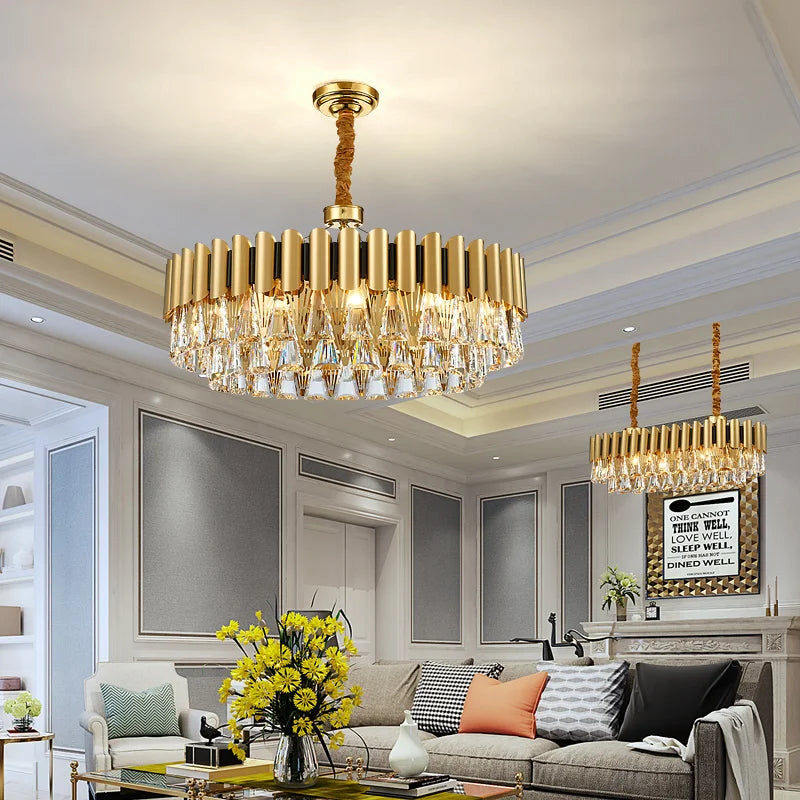 Gold Oval Crystal Chandelier 90cm For Dining Rooms