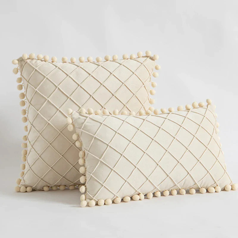 DecorBites™ Corduroy Striped Pompom Pillowcase for Bedroom Sofa Living Room