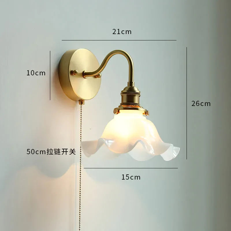 DecorBites™ Glass LED Bathroom Mirror Light Pull Chain Copper Wall Sconce
